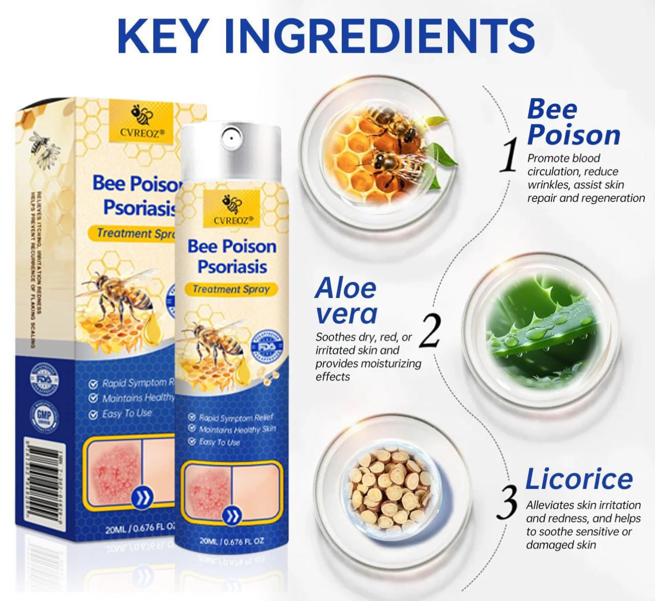 ⭐ CVREOZ® Bee Poison Psoriasis Treatment Spray 🐝 LIMITED OFFER 60% OFF 💛