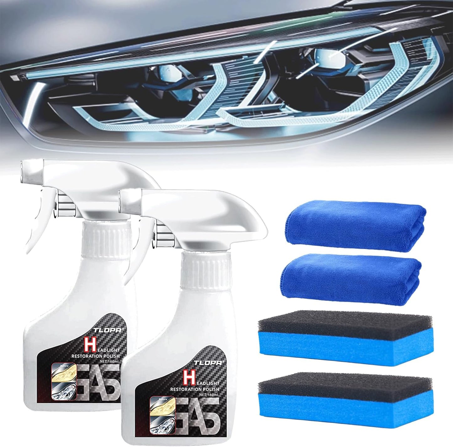 🏆 50K+ SOLD! – Almost Gone💥🚘TLOPA® Automotive Headlamp Restoration Fluid Kit