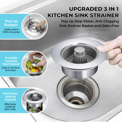 Trilumia® Upgraded 3-in-1 Kitchen Sink Drain Strainer