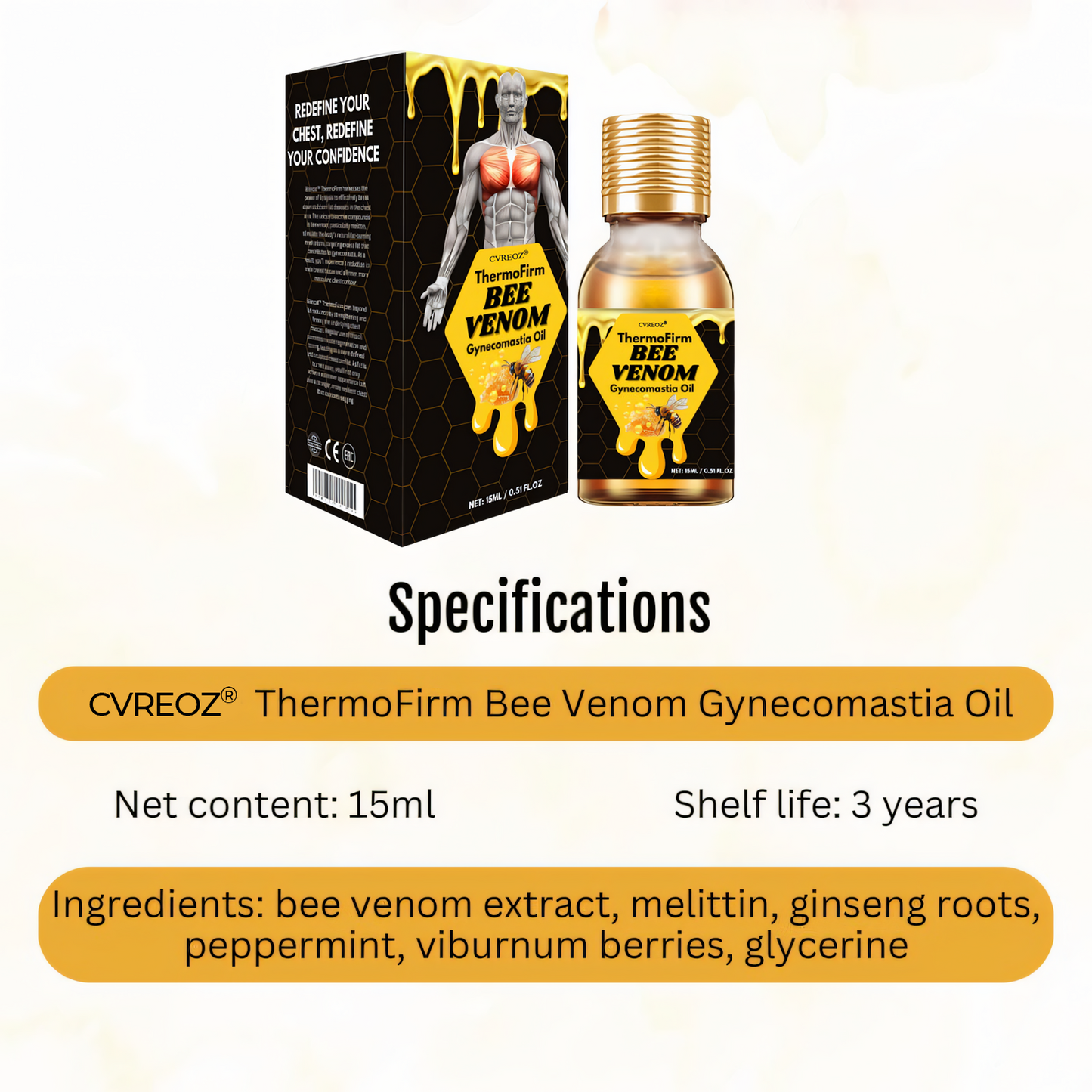 🎉SPECIAL OFFER: 60% OFF This Week Only!🔥Cvreoz® ThermoFirm Bee Venom Gynecomastia Oil