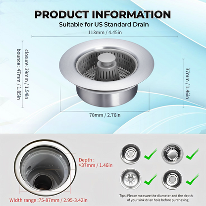 Trilumia® Upgraded 3-in-1 Kitchen Sink Drain Strainer