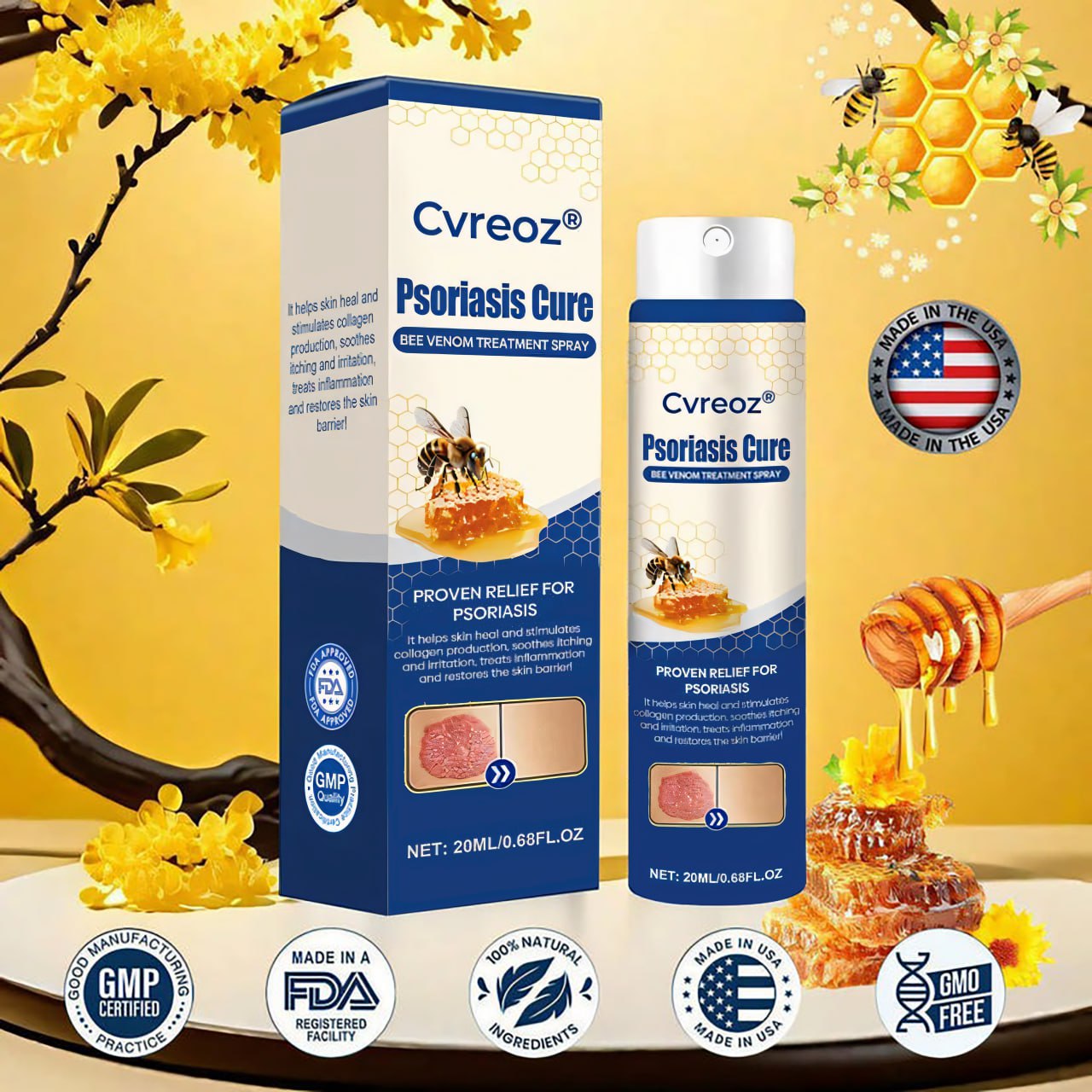 Cvreoz® Psoriasis Cure Bee Venom Treatment Spray 🔥NEWEST VERSION: SALE 60% OFF🐝