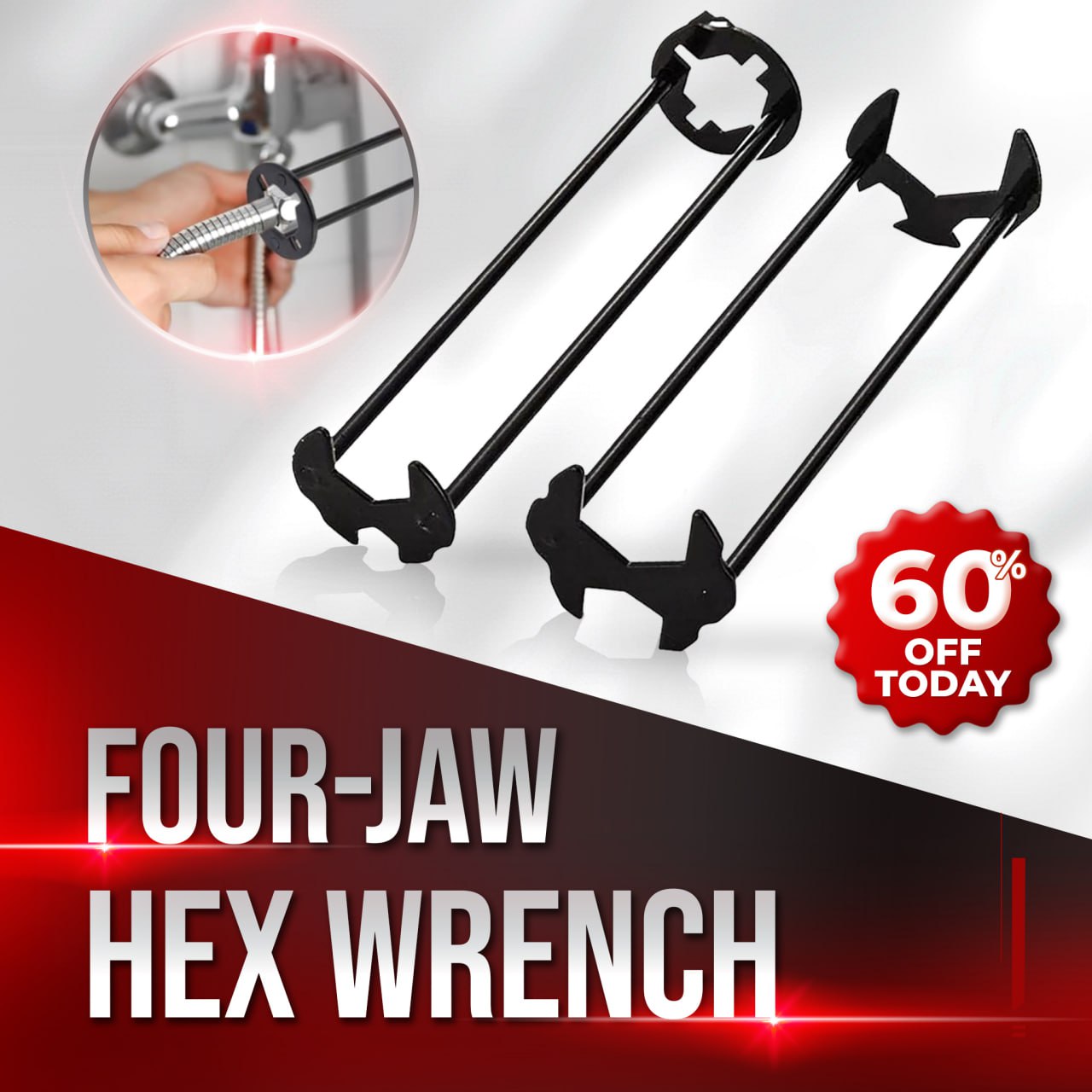 🔥FLASH SALE: 60% OFF + FREESHIPPING🔥TLOPA® Four-Jaw Hex Wrench (2PCS Set) 🌟 Universal Sink & Faucet Installer